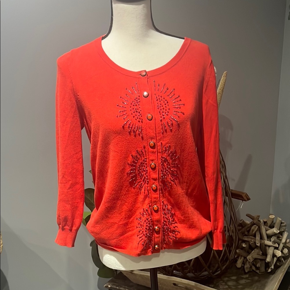 Anthropologie Red Cardigan Lightweight Knit